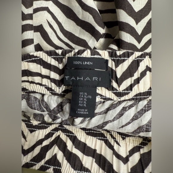 TAHARI Cream and brown zebra print 💯 Linen wide leg crop pants size XL - Picture 8 of 12